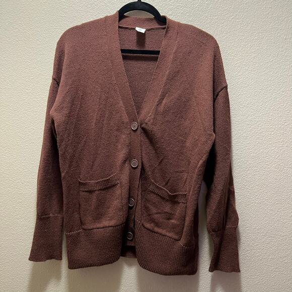 Melrose And Market Burgundy knit Oversized Knit Cardigan Sweater Button Sz XS - Picture 2 of 7